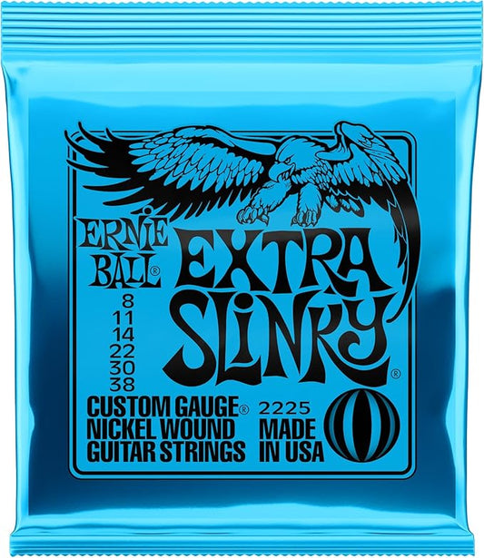 Ernie Ball Extra Slinky Nickel Wound Electric Guitar Strings, 8-38 Gauge (P02225)