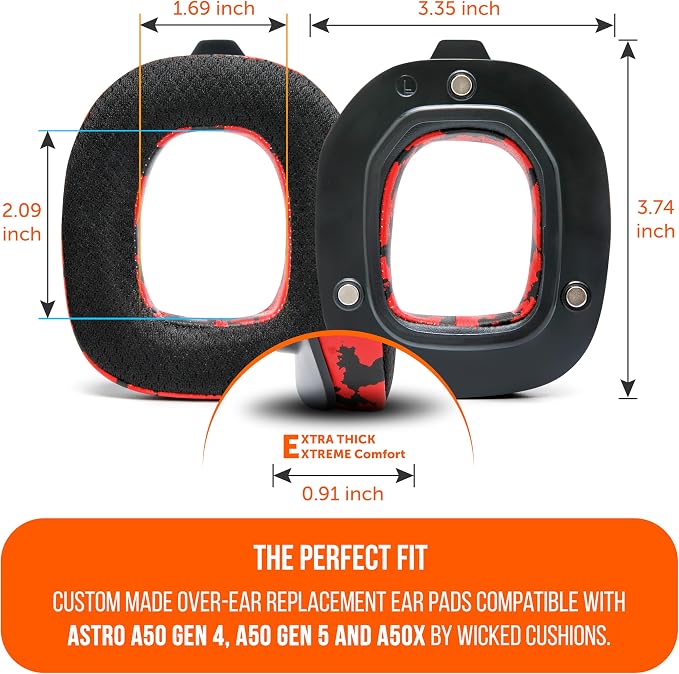WC Freeze A50 - Cooling Gel Replacement Earpads for Astro A50 Gen 4, Gen 5 and A50X Only, Made by Wicked Cushions, Improved Durability, Thickness and Sound Isolation | Red Camo