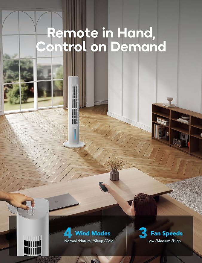 Windowless Portable Air Conditioner, 35.1" Evaporative Air Cooler for Room No Window, 7H Timer, 4 Modes, Remote Control, 140° Max Oscillating, Large Water Tank, Quiet AC Unit for Bedroom, White