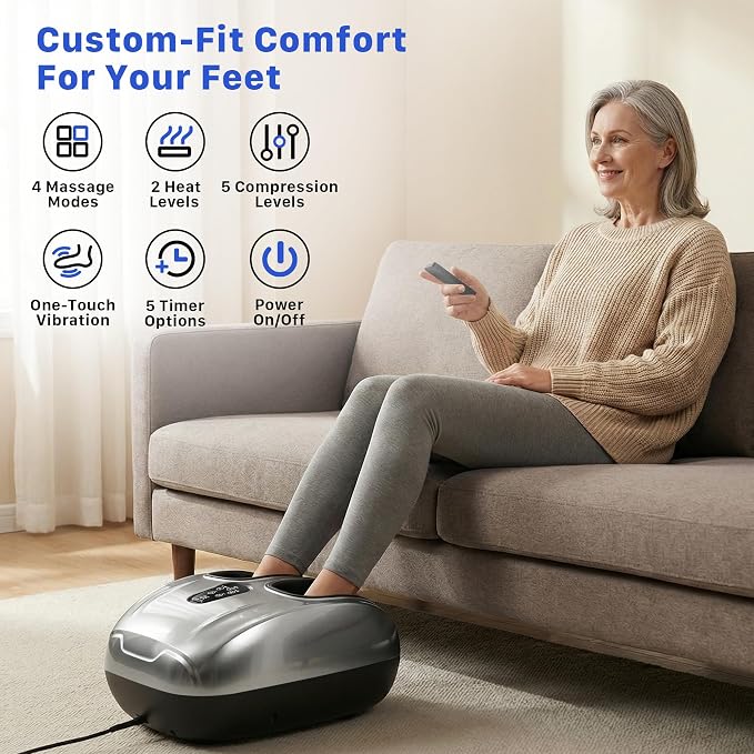 Foot Massager with Heat and Compression 2026 Upgraded Shiatsu Style | Comfortable Combination of Heat, Kneading, Vibration & Compression,for Plantar Fasciitis & Neuropathy