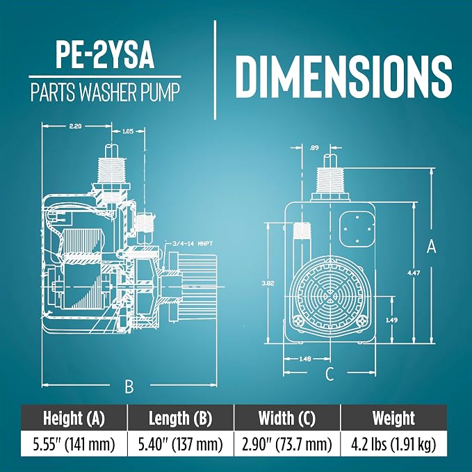 Little Giant PE-2YSA 115V, 1/40 HP, 300 GPH Polyester Submersible Parts Washer Pump with Conduit Fitting for Aqueous Solutions or UL-listed Solvents with 6-Ft. Plugless Power Cord, Black, 518550