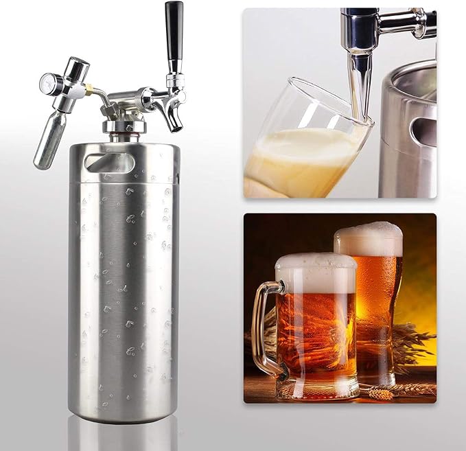 NutriChef Pressurized Growler Tap System - 128oz Stainless Steel Homebrew Mini Keg Dispenser Portable Kegerator Kit - Co2 Pressure Regulator Keeps Carbonation for Craft Beer, Draft -