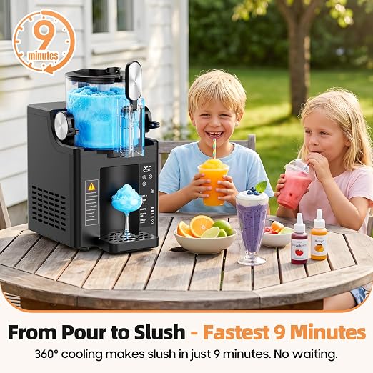 Slushie Machine for Home, 67 oz No Ice Needed Frozen Drink Machine & Soft Serve Ice Cream Maker, 6 Presets with Auto-Clean for Slushy, Margaritas & More. Black