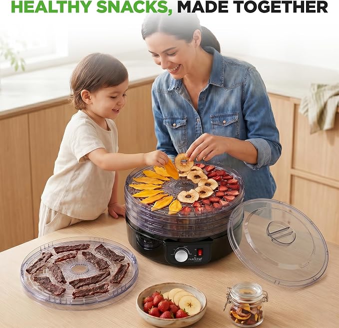 NutriChef Food Dehydrator Machine - Professional Electric Multi-Tier Food Preserver, Meat or Beef Jerky Maker, Fruit & Vegetable Dryer with 5 Stackable Trays