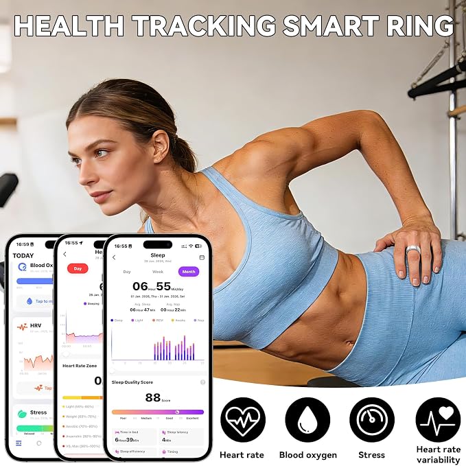Smart Ring for Women Men,Fitness Tracker Ring,Heart Rate,Blood Oxygen,Step Tracker,Sleep Tracker,Meditation Assistance,No Subscription Fee,IP68 Waterproof,2026 New (Black 13)