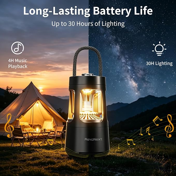 Revonext Camping Lantern Bluetooth Speaker, Outdoor Waterproof Wireless Speaker with Dual-Color Ambient Light, Bluetooth 5.3 Portable Speaker with TWS Stereo for Camping Hiking Patio Backyard