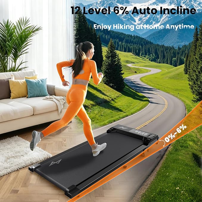 AXV Treadmills Walking pad with Incline Under Desk Treadmill for Home, Portable Slim Compact Treadmill Walk Running Machine with Adjustable Speed,Remote Control, LED Display