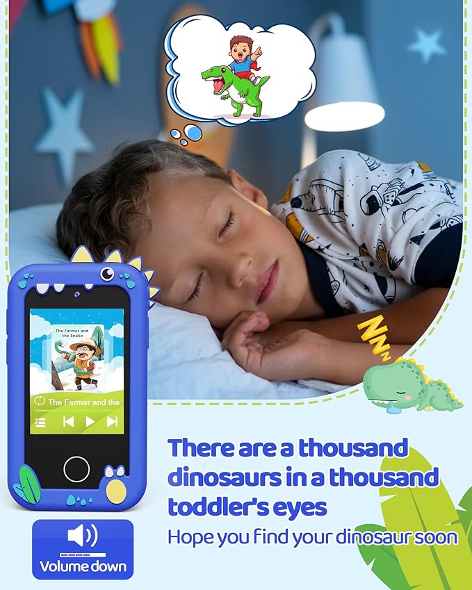 KOKODI Kids Smart Phone Toys, Touchscreen HD Dual Camera Cell Phone for Kids, Birthday Gifts Dinosaur Toddler Play Phone for Boys 3-10, Travel Learning Toy with 8GB SD Card(Navy Blue)