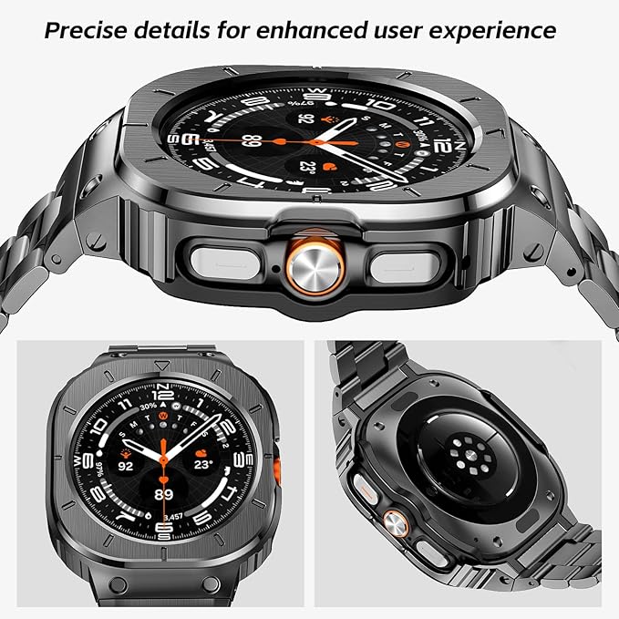 SUPLINK Stainless Steel Case and Bands Compatible with Samsung Ultra Watch Band Men (2025/2024), Rugged Protective Case Bumper Adjustable Metal Bands for Galaxy Watch Ultra 47mm,Space Grey