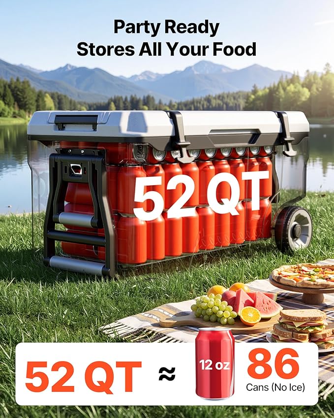 VEVOR Portable Cooler,Hard Cooler with Ice Retention, Heavy-Duty Handles and Strap, Lightweight Rigid Material Insulated Portable Cooler, Suitable for Family Picnics and Short Trips