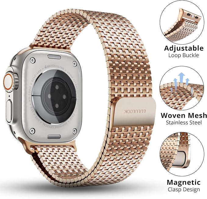 LULULOOK Milanese Mesh Loop Compatible with Apple Watch Band 49/46/45/44/42/41/40/38mm for Men Women, Stainless Steel Magnetic Buckle Strap for iWatch Ultra 3/2 Ultra Series 11 10 9 8 7 6 SE 5 4 3
