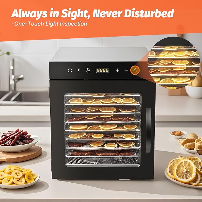 CLIVIA Commercial Food Dehydrator, 10 Stainless Steel Trays, Food Dryer Dehydrator Machine, 194°F Temp. Control, 24H Timer, for Dogs Treats, Meat, Fruits, Viggies, Herbs
