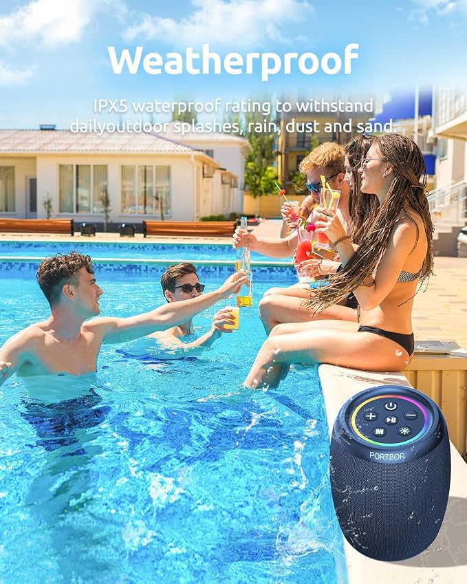 Bluetooth Speaker, Portable Wireless Speaker with Stereo Loud Sound, BT5.3, IPX5 Waterproof, TWS Pairing, for Outdoor Home Party Beach Camping, Electronics, Holiday Birthday Gift