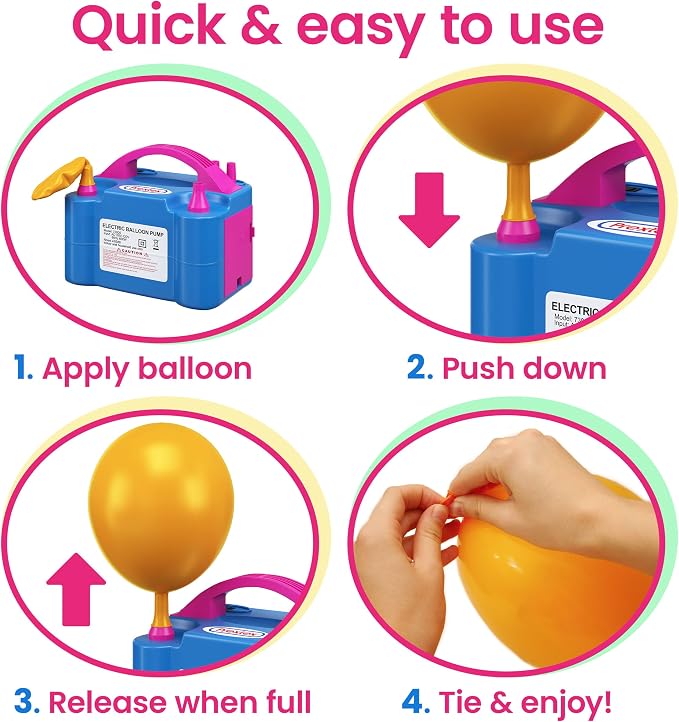 Prextex Balloons Electric Pump Inflate, Blue 110V 600W - Portable Pump with Air Blower & Dual Nozzle Inflator for Fast, Easy Bulk Balloons Filling for Event & Party Decoration - Balloon Pumps Electric