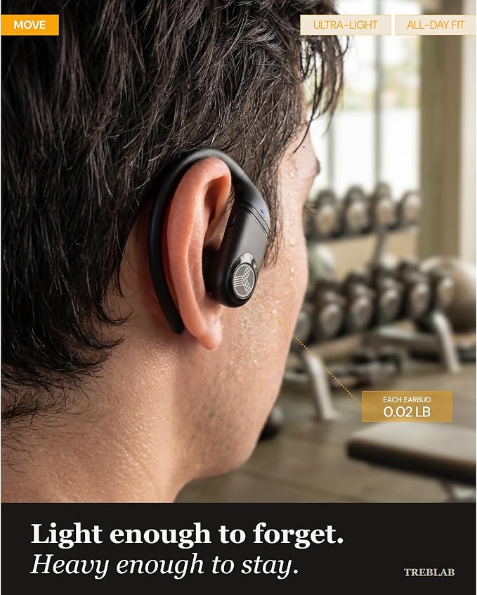 TREBLAB X4 Over the Ear Earbuds Wireless Bluetooth, 11H, IPX5 | Bluetooth Headphones Waterproof IPX5, 2500mAh Powerbank Case, Wireless Charging, Gaming Mode 60ms, ENC Mic, Sport Hook Fit