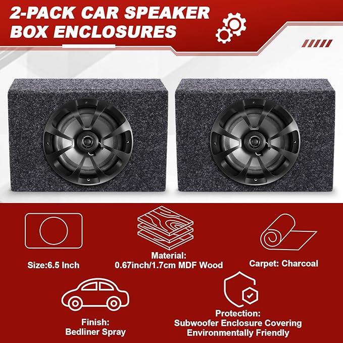 2-Way Coaxial Car Audio Speakers with Speaker Box Enclosures Set Sturdy Constructed Car Stereo and Sound System Accessories Portable Audio Equipment for Vehicles(Separate,6.5" 100 W)