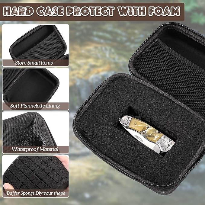 Relaxweex EVA Hard Case with Customizable Foam 7.1 x 4.7 x 3.1 Inch Protective EVA Carrying Case Shockproof Outdoor for Camera, Digital Products, Electronic Instruments with Knife, Black