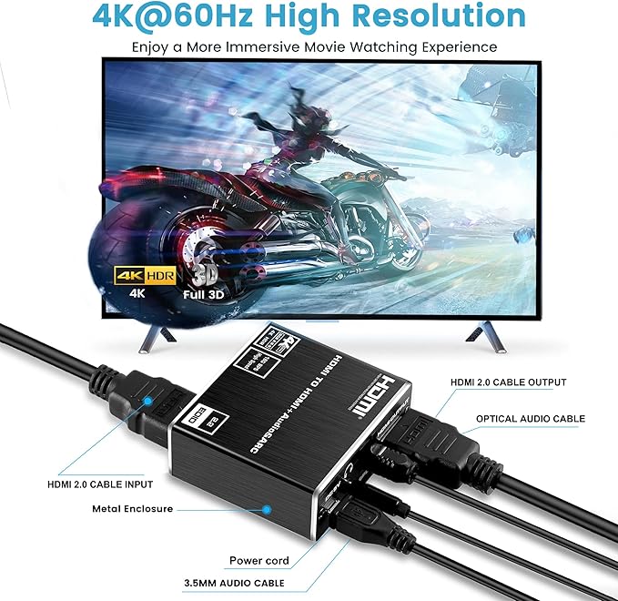 HDMI ARC to Optical Audio Adapter, NEWCARE 4K@60Hz H DMI Audio Splitter Converter, HDMI to Optical Toslink SPDIF+3.5mm Jack AUX Audio Out, Metal HDMI Audio Extractor Support Blue-Ray Play Soundbar