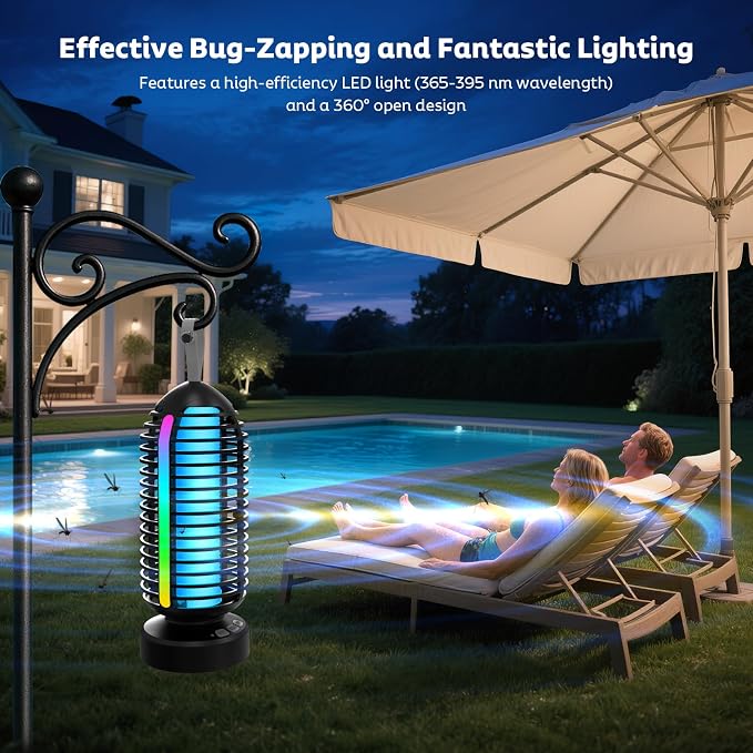 OnBeam Bug Zapper Indoor Electric Mosquito Zapper Outdoor Fly Zapper | Auto On/Off, 4000mAh Rechargeable Battery, Color Changing LED Lights, for Bedroom, Backyard, Patio, Camping
