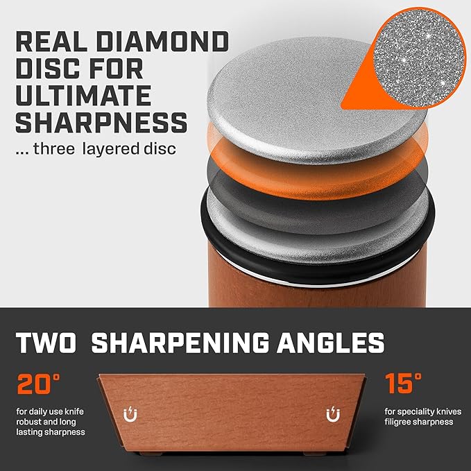 The Original Tumbler Rolling Knife Sharpener™ - Knife Sharpening Made Easy - Rolling Knife Sharpener Tool for Kitchen Knives - Knife Sharpener Kit Offers 15 & 20 Degree Sharpening (Wood)