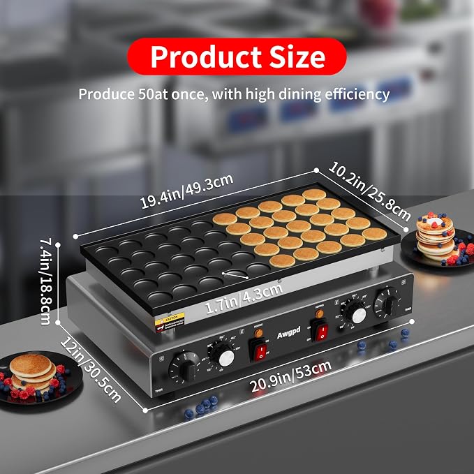 1700W Mini Dutch Pancake Baker,50PCS Electric Commercial Dutch Pancake Baker with Nonstick,110V Dutch Pancake Cooker for Restaurant and Kitchen,Dessert Breakfast