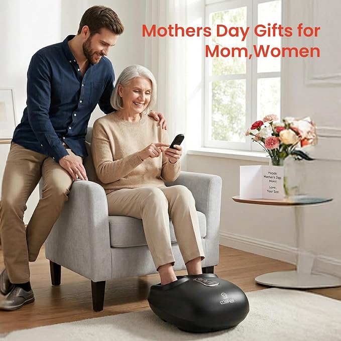 COMFIER 【2026 Fathers Day Gift for Men，Shiatsu Foot Massager with Heat, Kneading Rolling,Vibration, Compression,Remote Control,Foot Massage for Neuropathy,Plantar Fasciitis,Size 13“