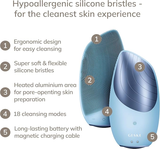 GESKE SmartAppGuided Sonic Thermo Facial Brush | 6 in 1 | Skin Cleansing | Cleansing Brush with Thermal Function | Electric Facial Massager