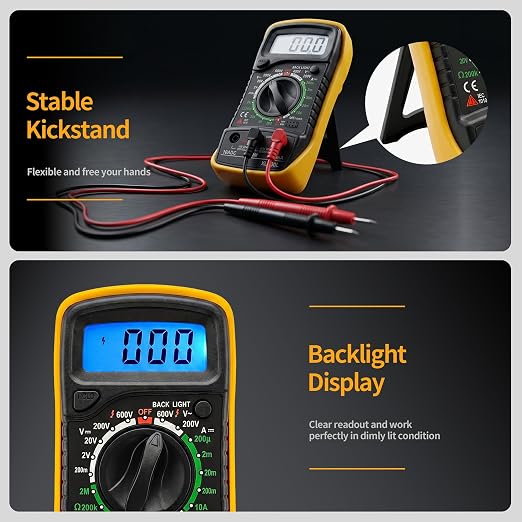 Digital Multimeter, Manual-Ranging, 600V AC/DC Voltage Tester, Tests Batteries, Current, Resistance, Diodes, and Continuity, Black