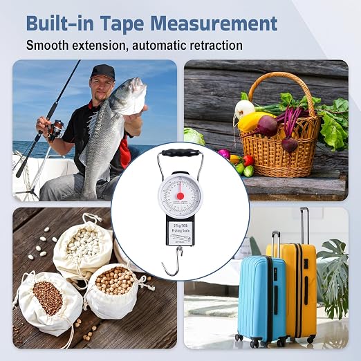 Goture 2Pcs Fishing Hanging Scale, Mechanical Kitchen and Fish Fishing Scale, Multi-Purpose Portable Hand Held Dial Weight Scale with Tape Measure (50 Lbs / 22Kg)
