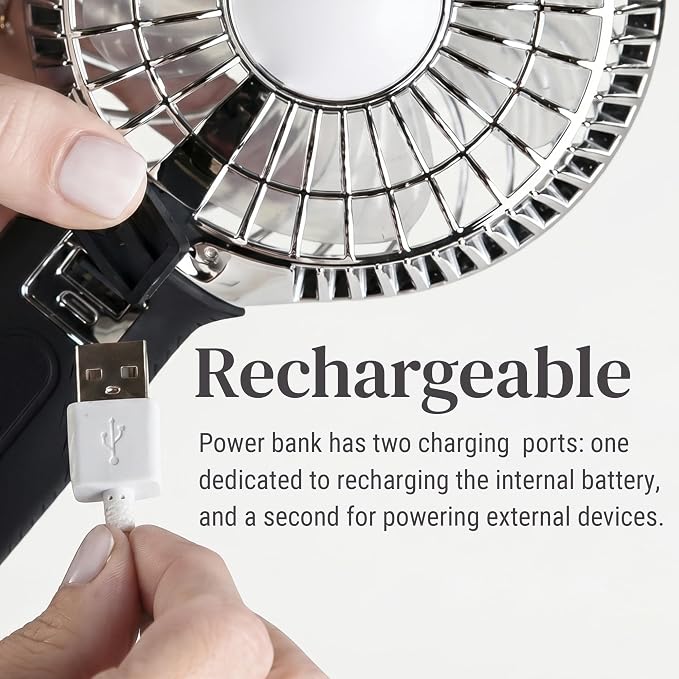 KidCo Buggygear 3 Speed USB Rechargeable Turbo Fan with Power bank and LED Flashlight, Buggy Gear - White/Black