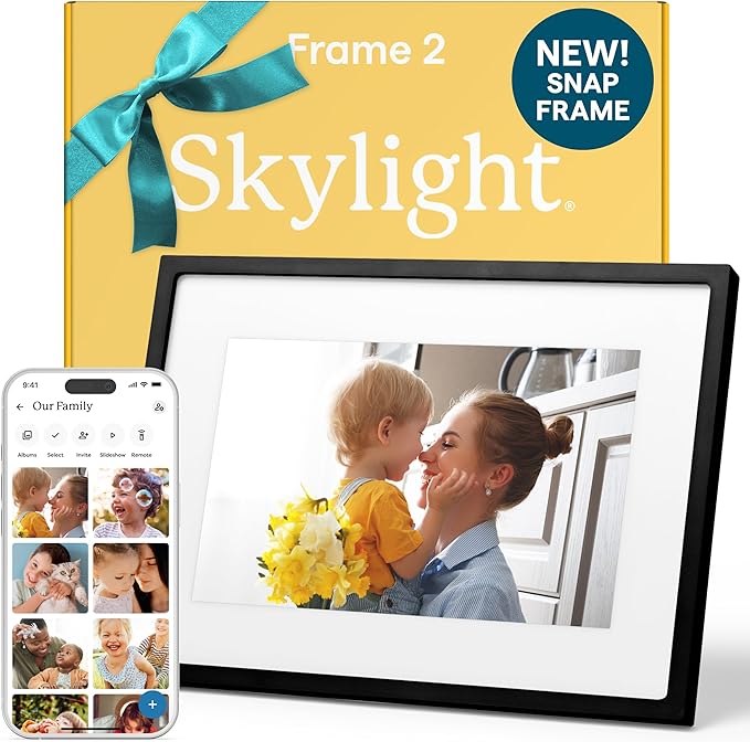 Skylight Digital Picture Frame 2 – 10" Full HD Wi-Fi Touch Screen, 16GB Digital Photo Frame, Load Photos & Videos Directly from Phone, Anti-Glare, Ideal for Personalized Gifting, Black - w/NA Adapter