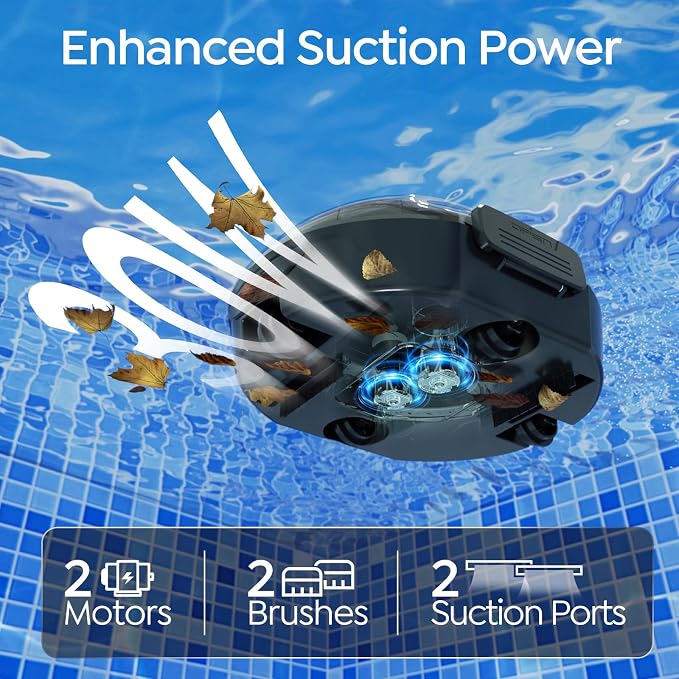 S2 Automatic Pool Vacuum for Above Ground Pools, Cordless Robotic Pool Cleaner with Dual-Motor Cleaning System, 90-Min Runtime, Efficient Debris Pickup and Quick Drain Design (Transparent Black)