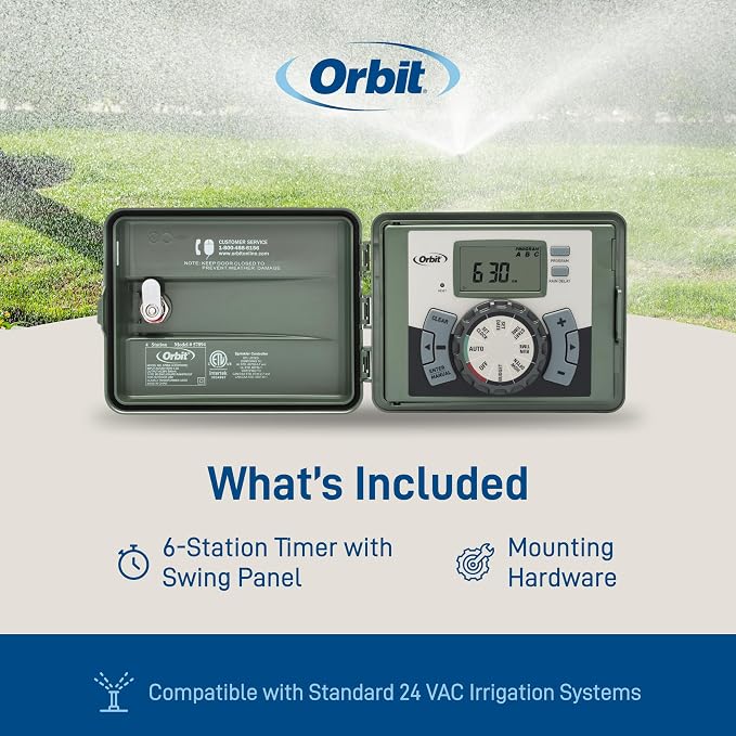 Orbit 57896 6-Station Outdoor Swing Panel Sprinkler System Timer