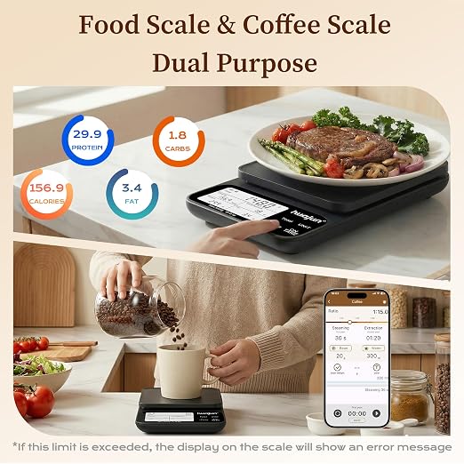 Smart Food Scale with Nutritional Calculator, Bluetooth APP Digital Nutrition with 30 Nutrients, Calorie & Macro Tracking, Personal Goals, Food Preload, Barcode Scan 11lb for Meal Prep, Weight Loss