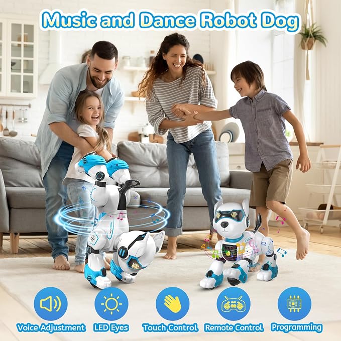 PeachLeaf Smart Robots Dog Toy for Kids, Programmable Interactive RC Robotic Pets with Voice Control and Touch Sensory, Imitates Animals Music Dancing, Present for Kids Boys and Girls