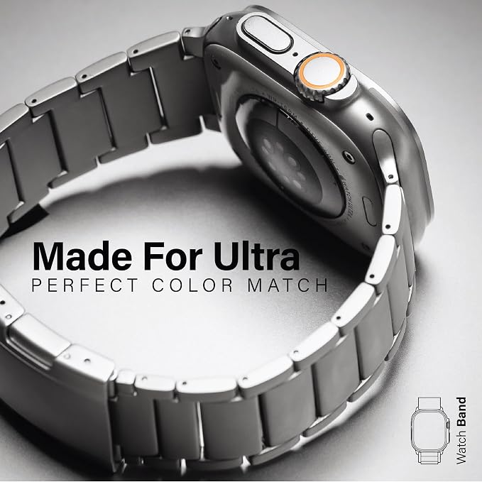 KORDIZ Titanium Watch Band T01 - Fits Apple Watch ULTRA 3 & ULTRA 2/1 (49mm) - Adjustable Titanium Apple Watch Band with Secure Clasp - Premium Color Matching Band (T01 | ULTRA Silver)