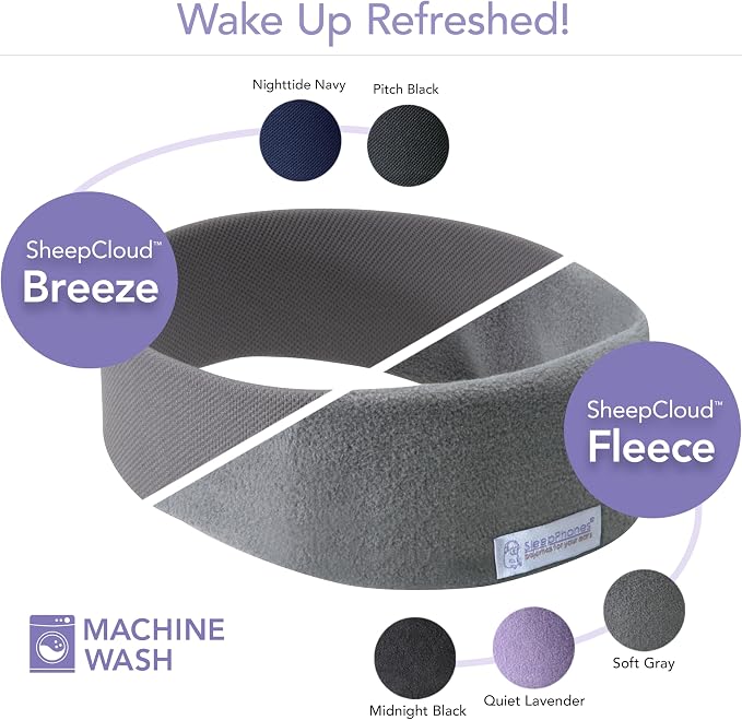 SleepPhones Wireless Sleep Headphones by AcousticSheep V8 | 24-Hour Battery | Original and Most Comfortable Bluetooth Headphones for Sleeping (Large, Soft Gray Fleece)
