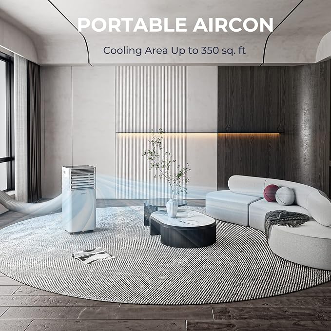 COSTWAY Portable Air Conditioner, 10000 BTU AC Cooling for Room Spaces up to 350sq.ft, with Remote Control, 24H Timer & Window Venting Kit, with Sleep Mode, Suitable for Bedroom, Living Room, Black