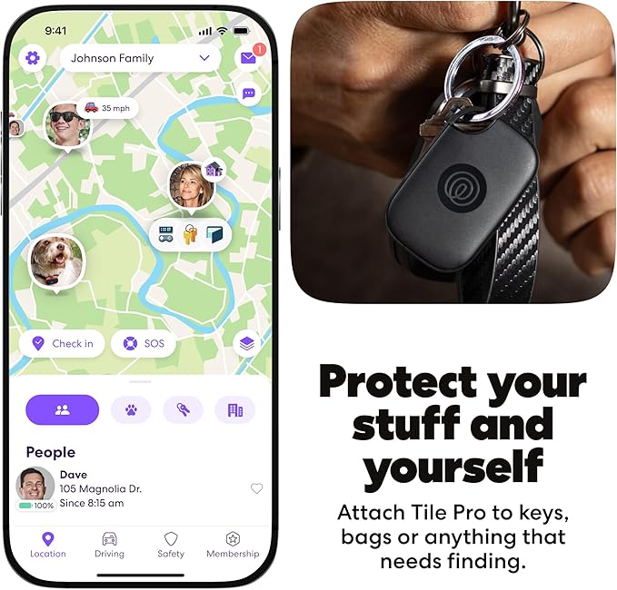 Tile by Life360 Pro - Powerful Bluetooth Tracker, Key Finder and Item Locator for Keys Bags, and More. Both iOS and Android Compatible. Phone Finder. 2-Pack (Black/White)