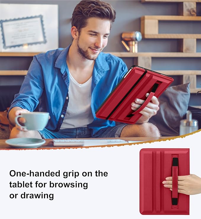 DTTO for iPad 6th / 5th Generation 9.7 Inch (2018/2017), iPad Air 2 / Air 1 Case, 360 Degree Rotating Premium Leather Folio Stand Cover with Pencil Holder, Red