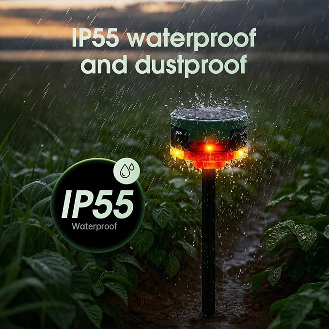 Solar Outdoor Motion Sensor Alarm, 130dB Dog Barking & Gunshot Sound, 13 Sounds, Strobe Light, Support Recording & Volume Control, Keeps Unwanted Animals Away from Yard, Garden, or Farm