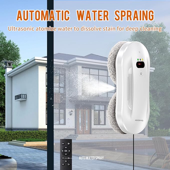 Window Cleaning Robot with Auto Water Spray & Smart Navigation, Automatic Window Cleaner Robot for Inside/Outside Glass with Triple Safety System, Edge Detection and Remote Control