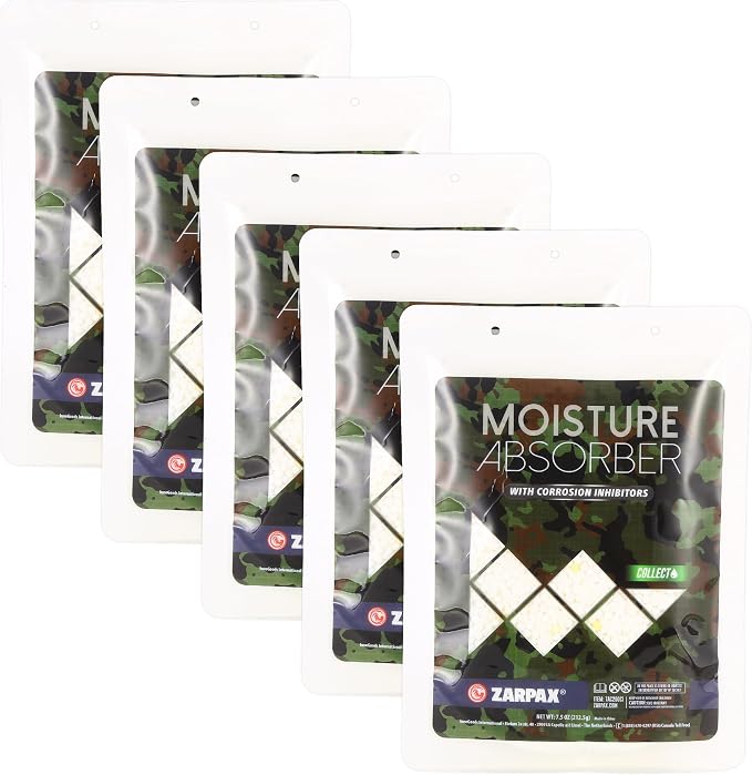 Zarpax Moisture Absorbers For Gun Safe 7.5 oz/212g - Gun Safe Dehumidifier Prevents Corrosion - Protects Gun & Gear - Desiccant Dehumidifier Removes Excess Moisture - Set of 5