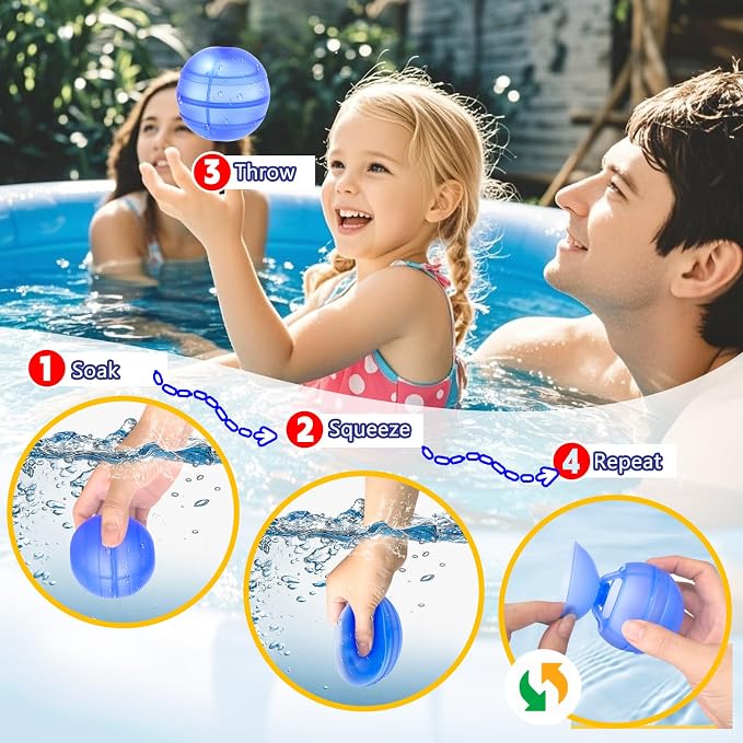 Reusable Water Balloons for Kids & Adults, 7 Pack Refillable Silicone Water Balloons – Quick Fill, Auto Sealing Water Balloon for Pool, Summer Toys Beach Toys for Outdoor Idea Gift, Party Supplies