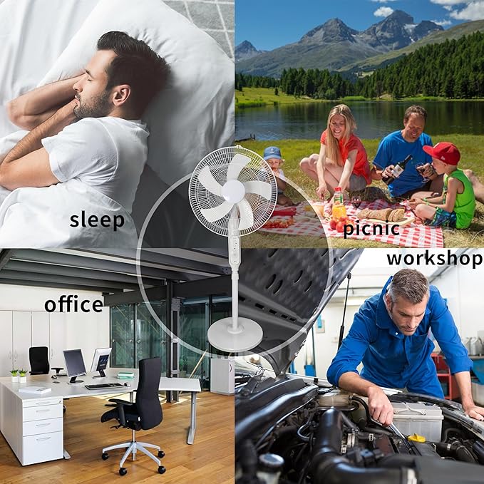 16-inch Solar Oscillating Standing Fan,15000mAh Rechargeable Mobile Fan,Remote Control Floor Fan, Height-adjustable Suitable for Bedroom, Study or Outdoor