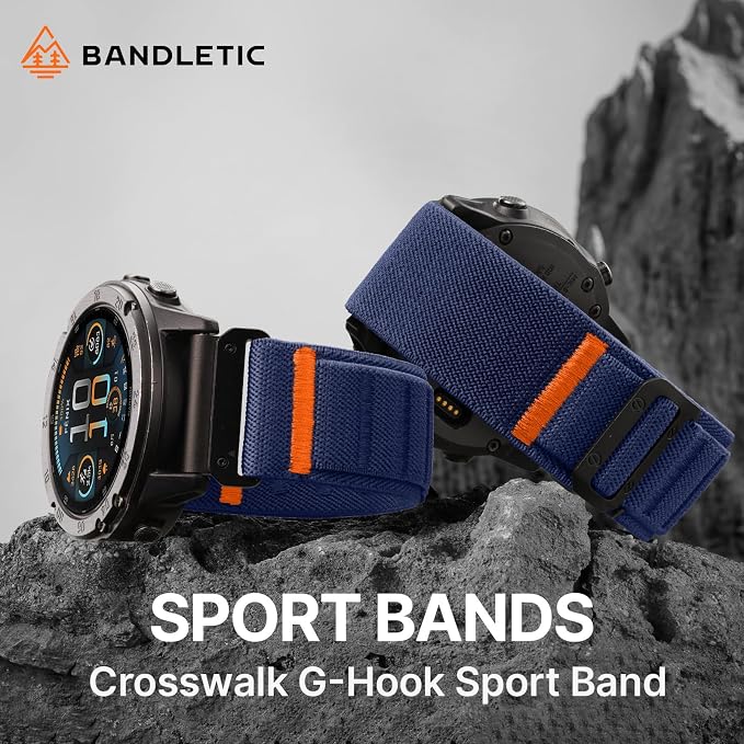 Bandletic 26mm Bands Compatible with Garmin Fenix 5x Watch Band, Nylon Stretchy Rugged Loop Sport Straps with G-Hook for Fenix 8 51mm/7X 6X Pro/Plus/3/3 HR/Tactix/Epix Pro2 51mm//Instinct 2X, Navyblue