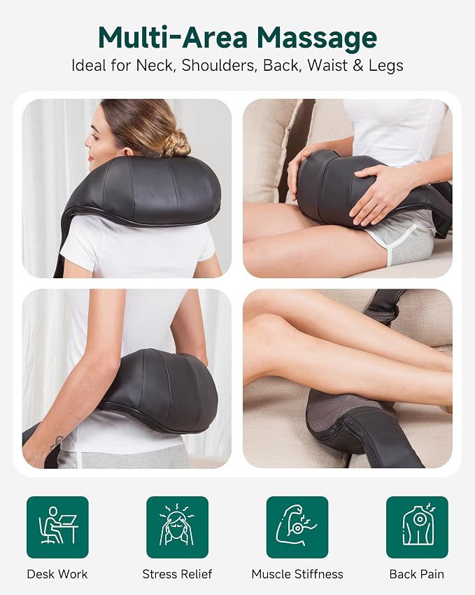 Snailax Shiatsu Neck and Shoulder Massager - Back Massager with Heat, Deep Kneading Electric Massage Pillow for Neck, Back, Shoulder,Foot,Body