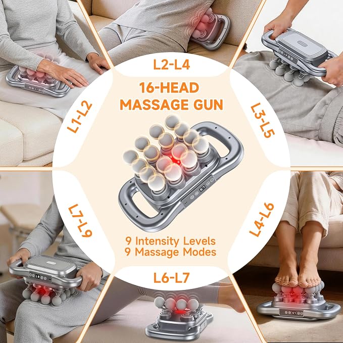 TanSon16 Head Massage Gun Set,Deep Tissue Percussion Massager with 9 Levels & 9 Modes,Cordless Electric Massage Back Tools for Shoulder/Waist/Arm/Hand/Leg/Calf/Foot/Hip Full Body Muscle Pain Relief
