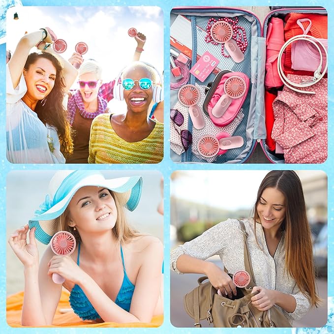 Rossesay 1 Pcs Mini Portable Fan Bulk Cute Handheld Lightweight Small Little Personal Hand Eyelash Fan 3 Speeds USB Rechargeable for Women Men Indoor Outdoor Makeup Travel (Pink)