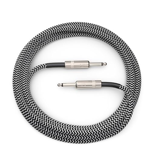 D'Addario Guitar Cable - Guitar Lead - Instrument Cable - Guitar Accessories - Custom Series Braided Cable - 15 Feet/4.57 Meters - Grey - 1 Pack